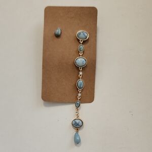 Gold-Plated Blue Stone Drop Earrings - Elegant Women Jewelry